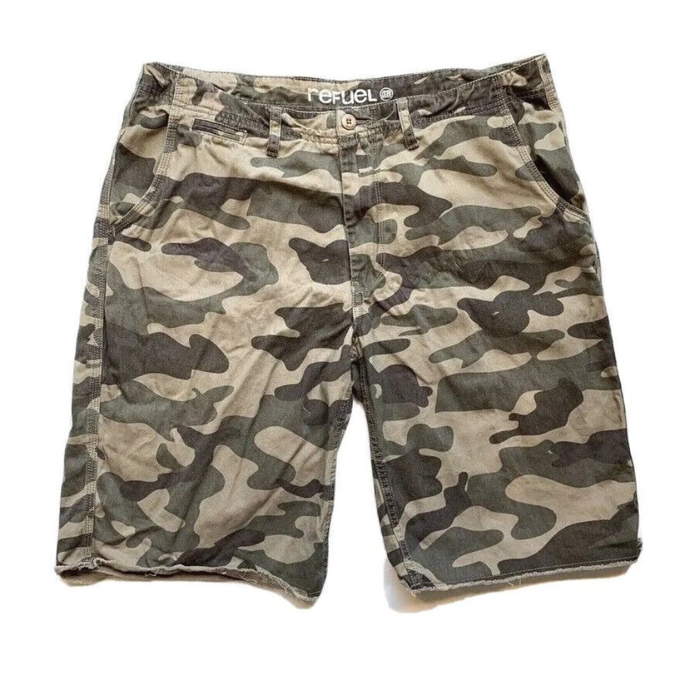 Refuel Camo Bermuda Shorts Mens 38 (37) Raw Hem Hunt Outdoor Army‎ Military Long